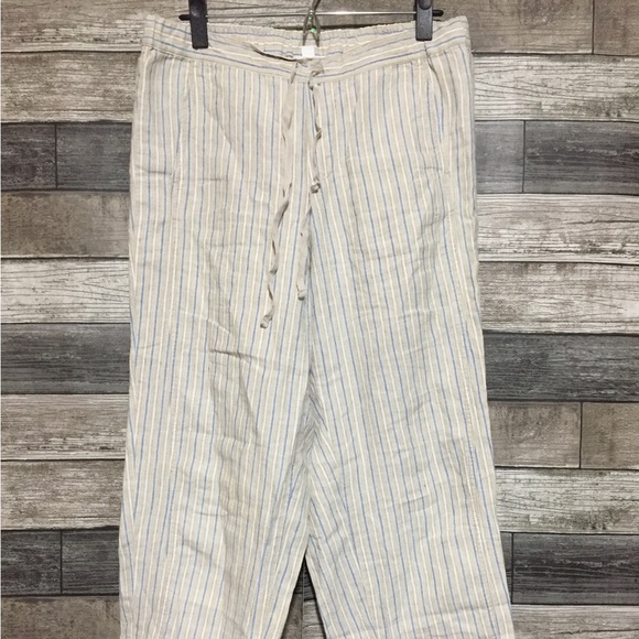J Jill Love Linen Striped Pants Women’s M Light Beige (Inseam 28) Drawstring - Picture 5 of 9